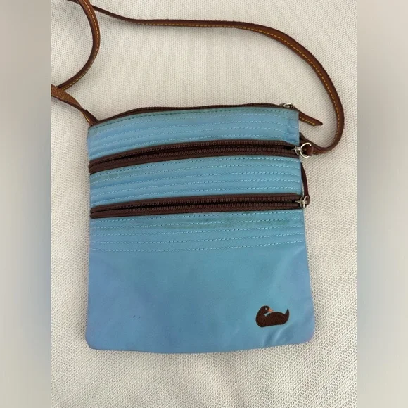 DOONEY & BOURKE BLUE TRIPLE ZIPPER FRONT CROSSBODY BAG - Picture 10 of 14